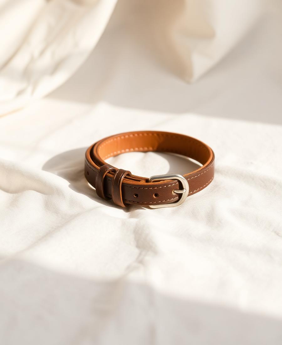 Leather dog collar on cream linen