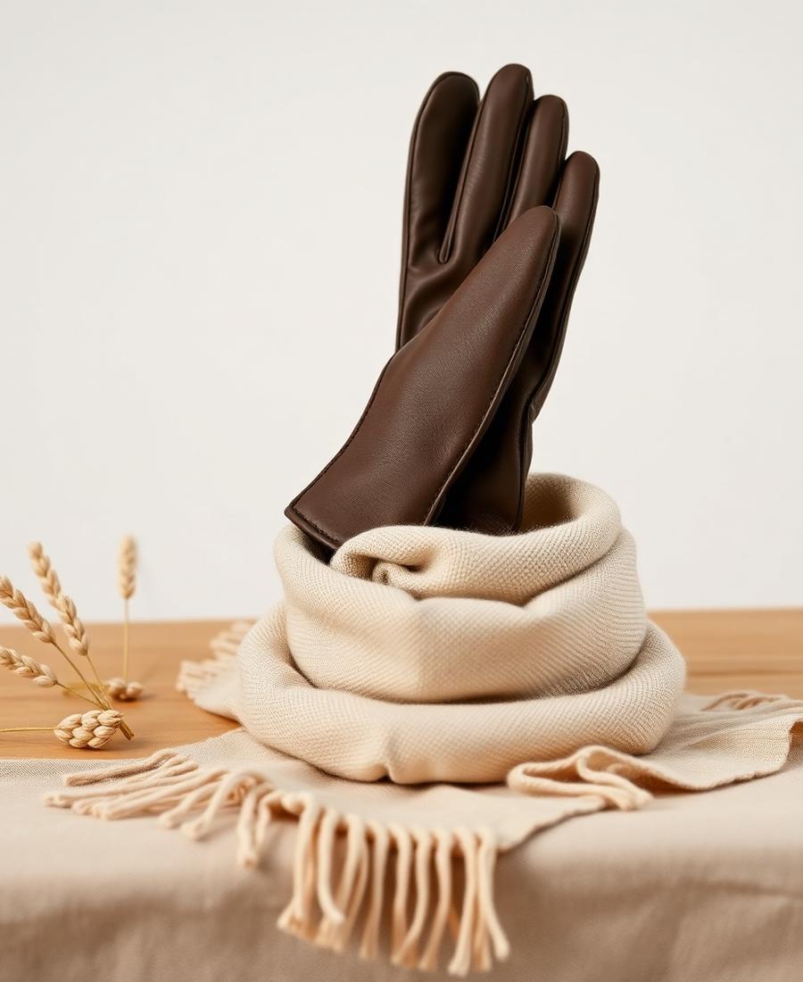 Riding gloves and wool scarf
